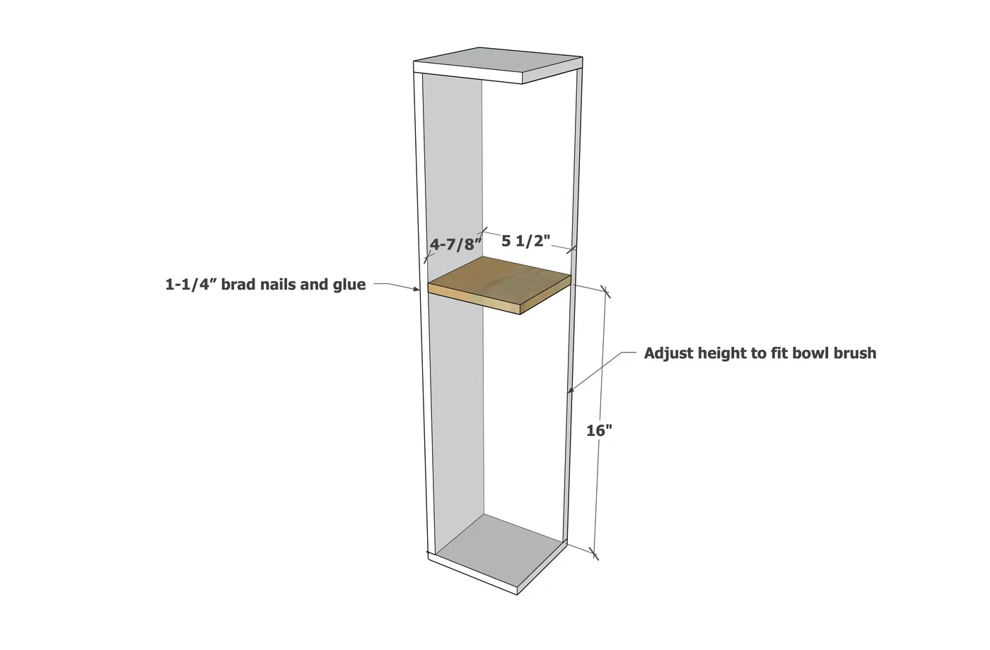 Narrow Shelf to Hide Toilet Bowl Brush and Extra Paper, step 3