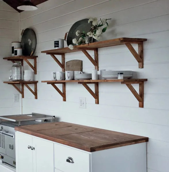 Open Kitchen Cabinet Shelving Rustic Cottage Farmhouse Style for our Tiny House