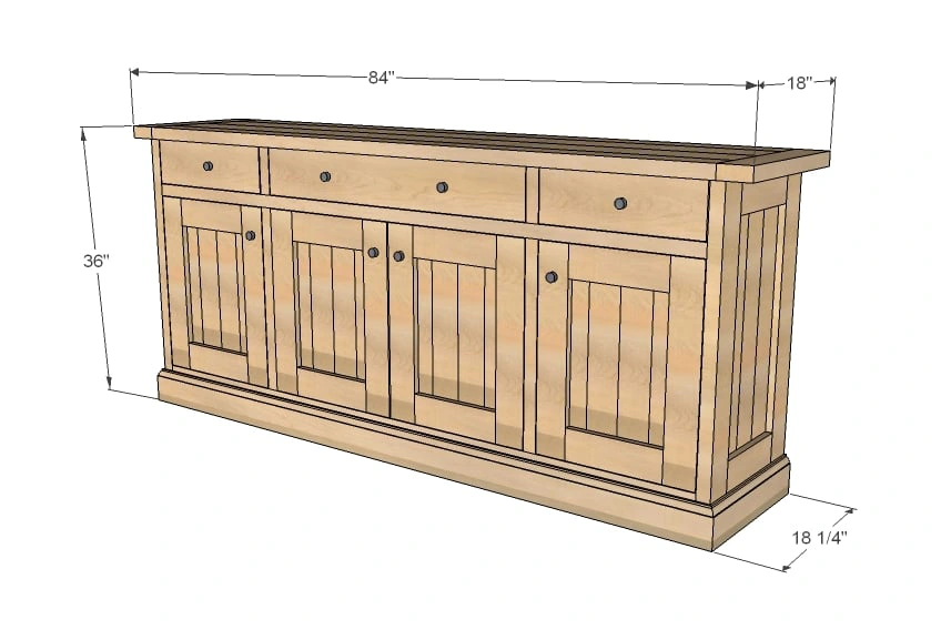 Planked Wood Sideboard dimension diagram 1
