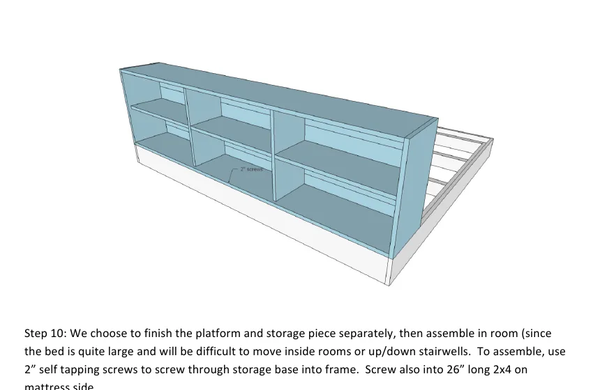 Platform Bed with Side Storage 1x12 Divider Shelf, step 10