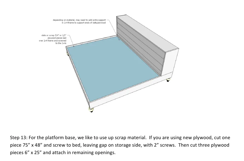 Platform Bed with Side Storage 1x12 Divider Shelf, step 13