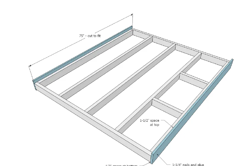 Platform Bed with Side Storage 1x12 Divider Shelf, step 3