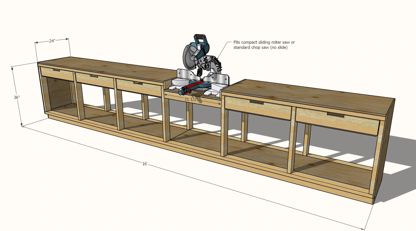 Pony Wall Workbench dimension diagram 1