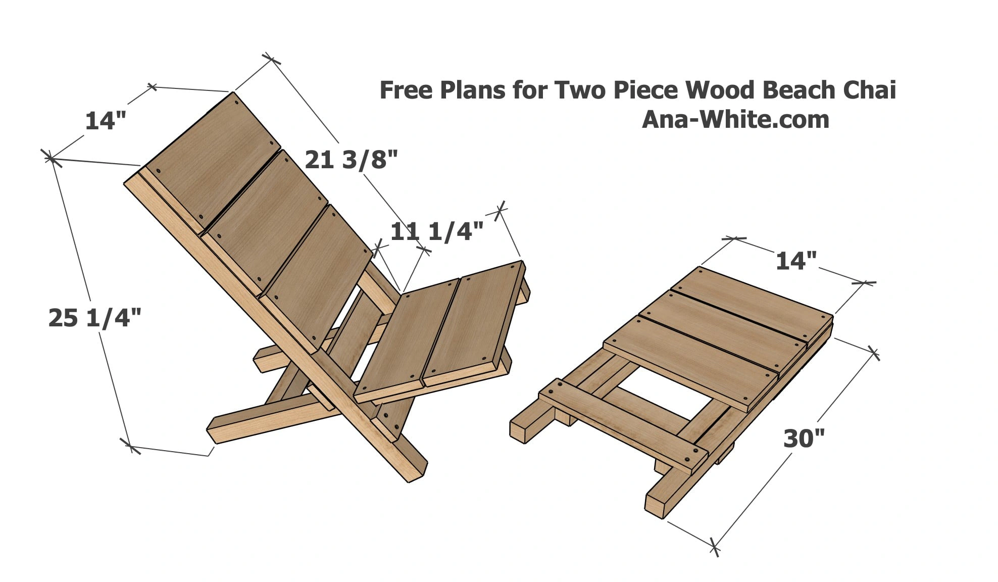Portable Two Piece Wooden Beach Chair with Free Plans dimension diagram 1