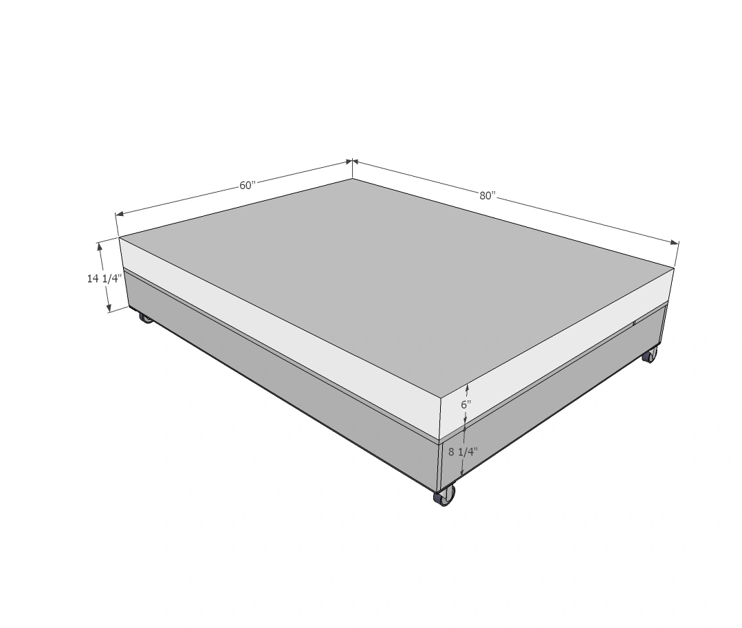 Queen Size Lift Storage Bed dimension diagram 1