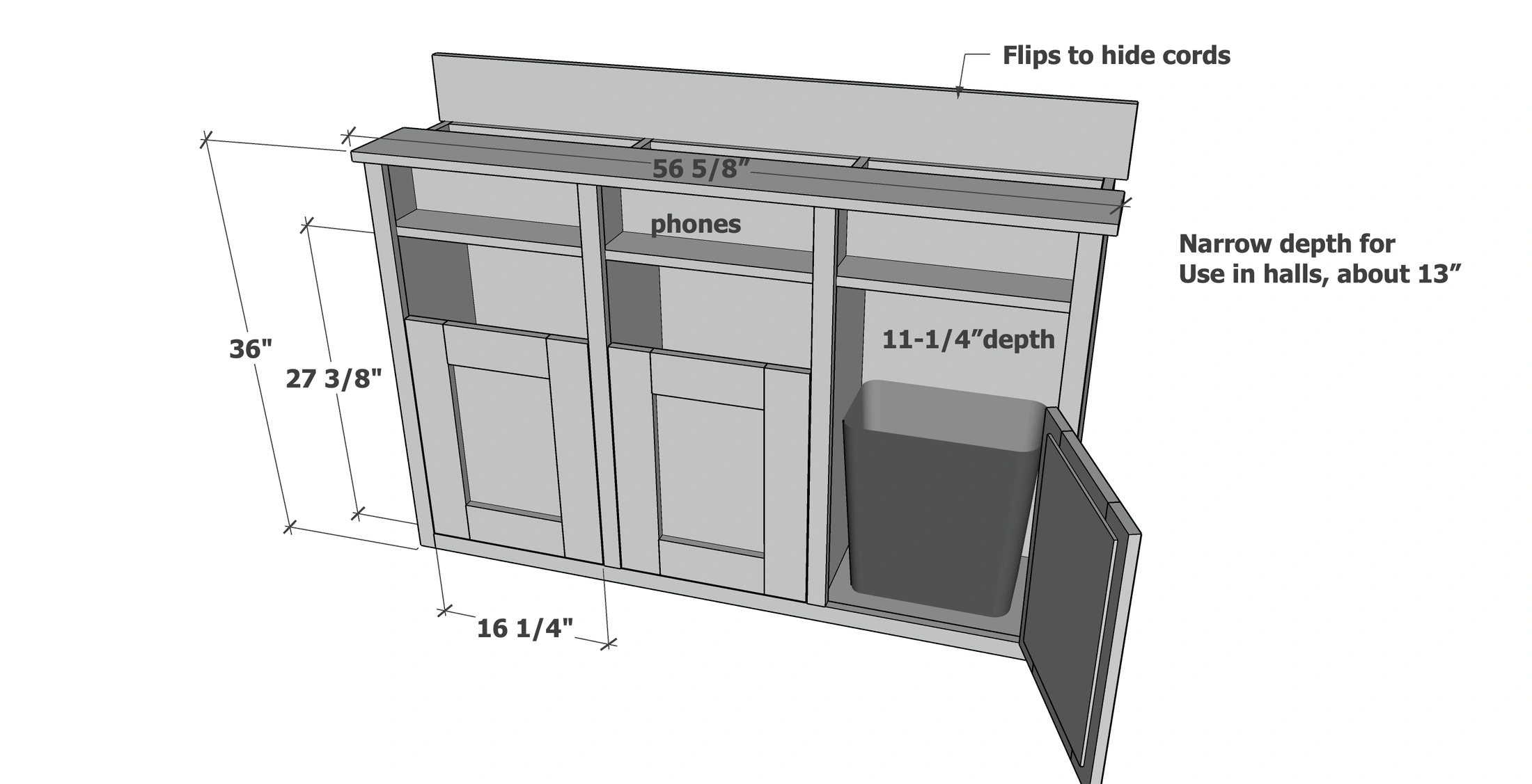Recycling Console with Charging Station dimension diagram 1
