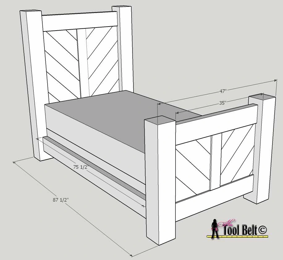 Rustic barnwood bed dimension diagram 1