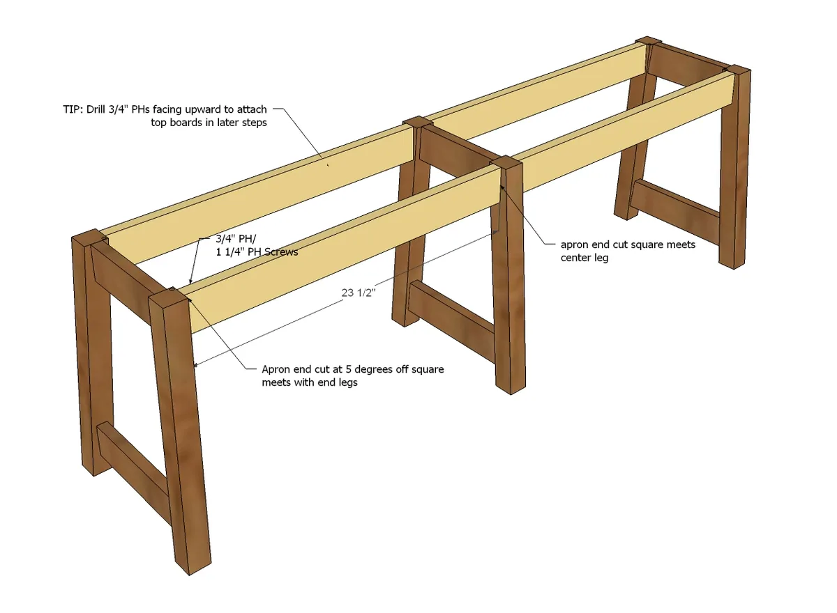 Rustic Double X Bench, step 3