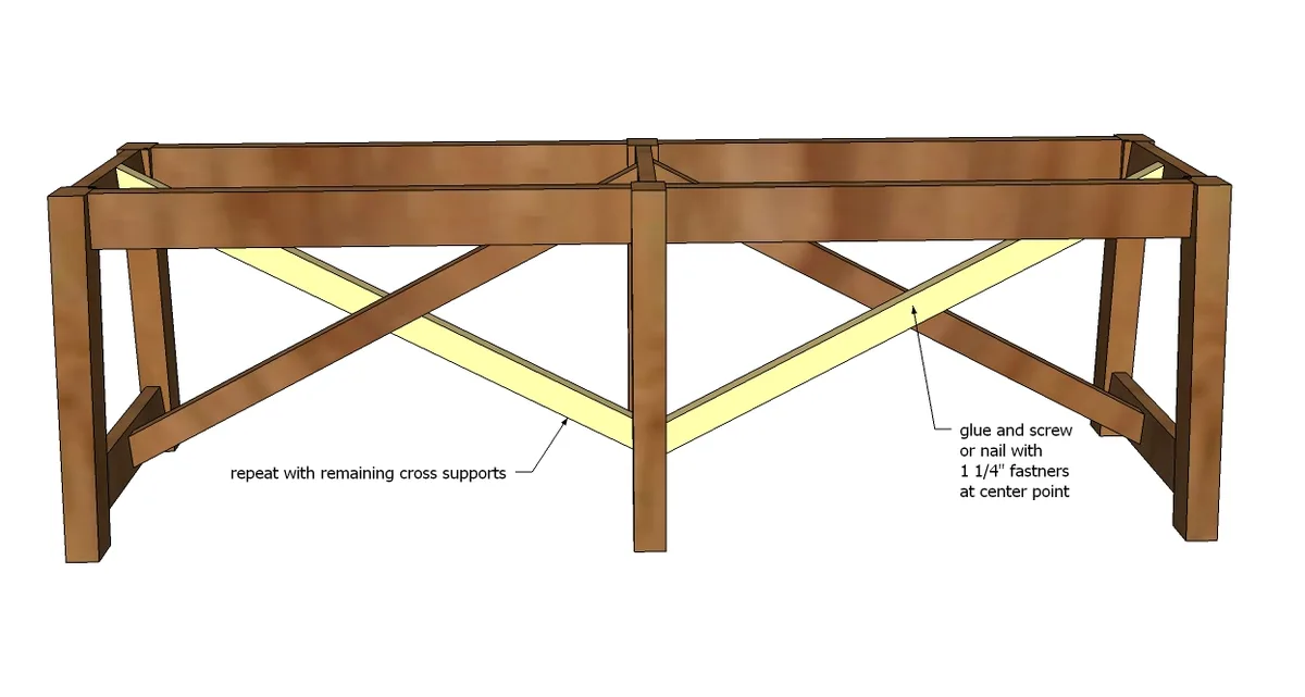 Rustic Double X Bench, step 6