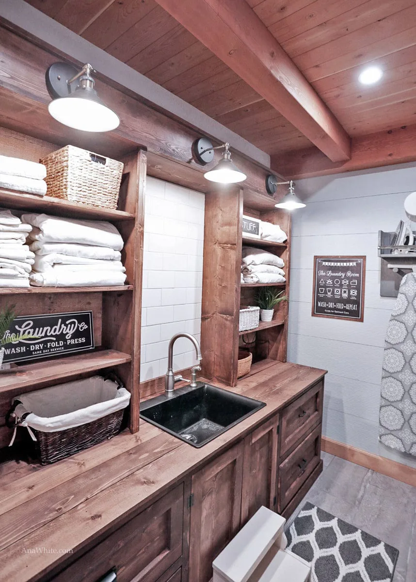 Rustic Laundry Room Cabinet with Hutch