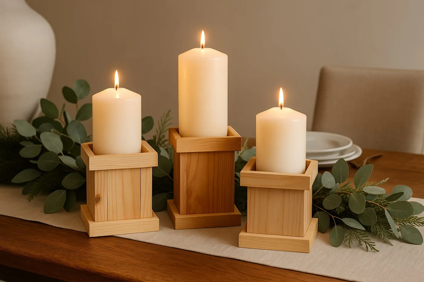 Rustic Wooden Candle Holders
