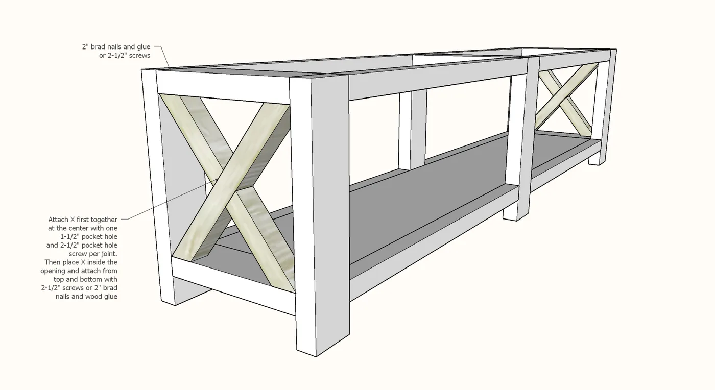 Rustic X Bench, step 5