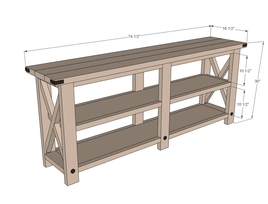 Rustic X Console Table dimension diagram 1