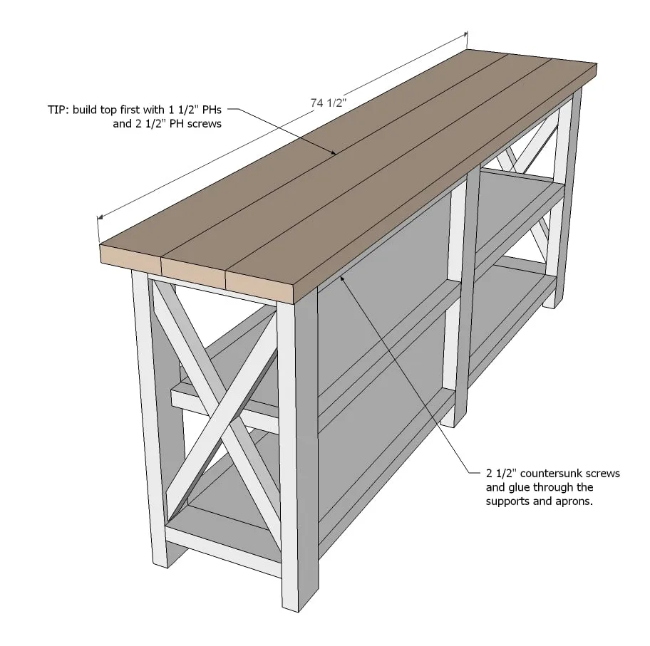 Rustic X Console Table, step 6