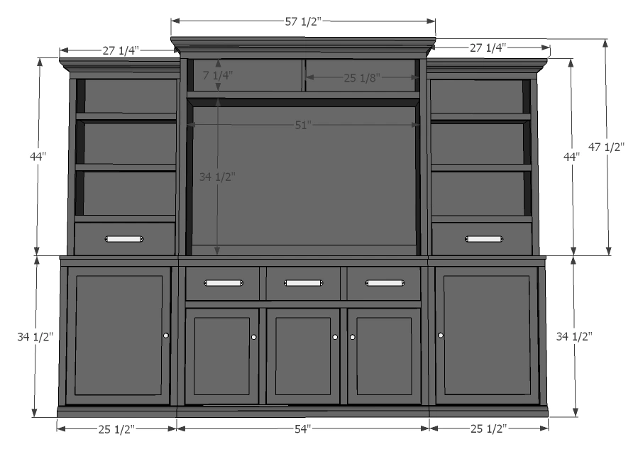 Side Base Cabinets (Rebecca Media Suite) dimension diagram 1