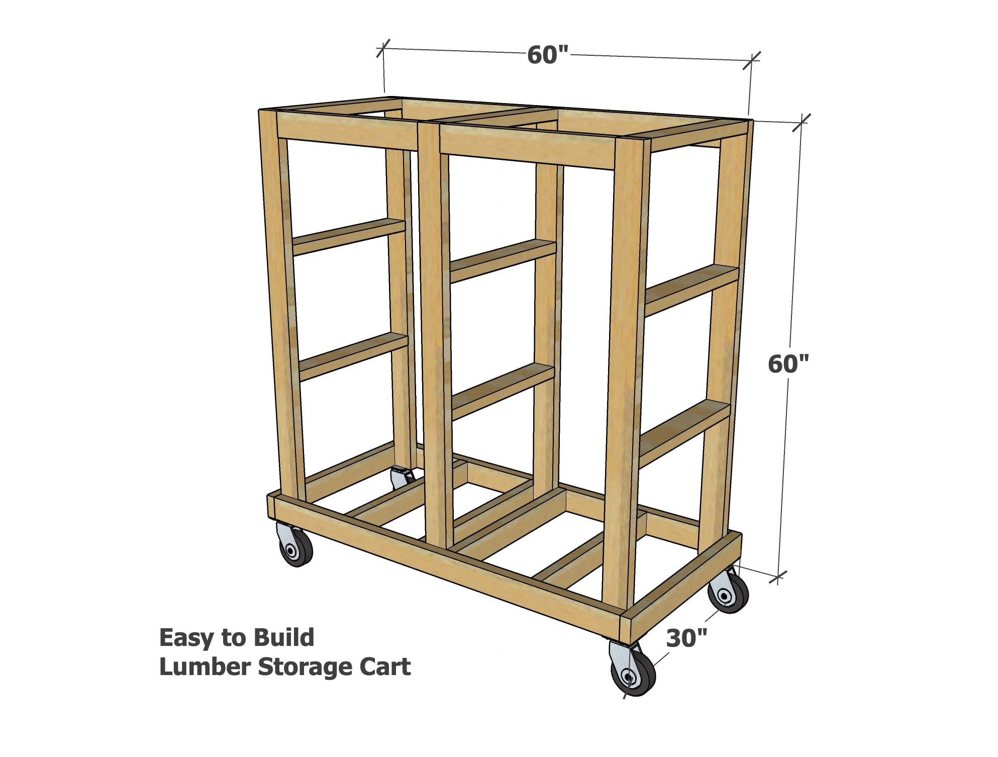 Simple to Build Rolling Wood Cart dimension diagram 1
