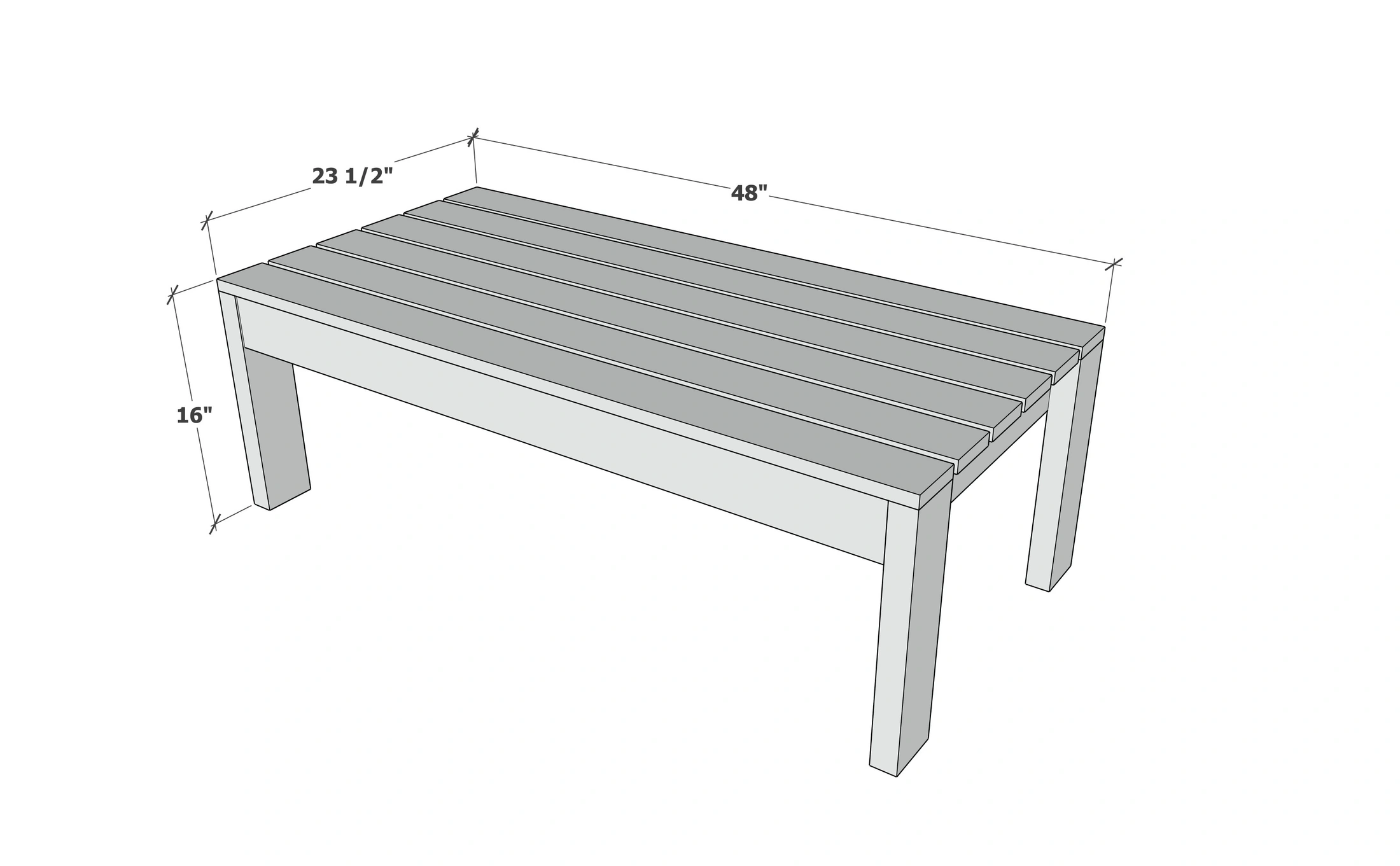 Simplest Adirondack Outdoor Coffee Table dimension diagram 1
