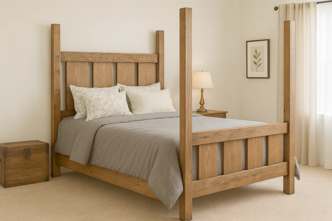 Slatted Four Post Farmhouse Bed