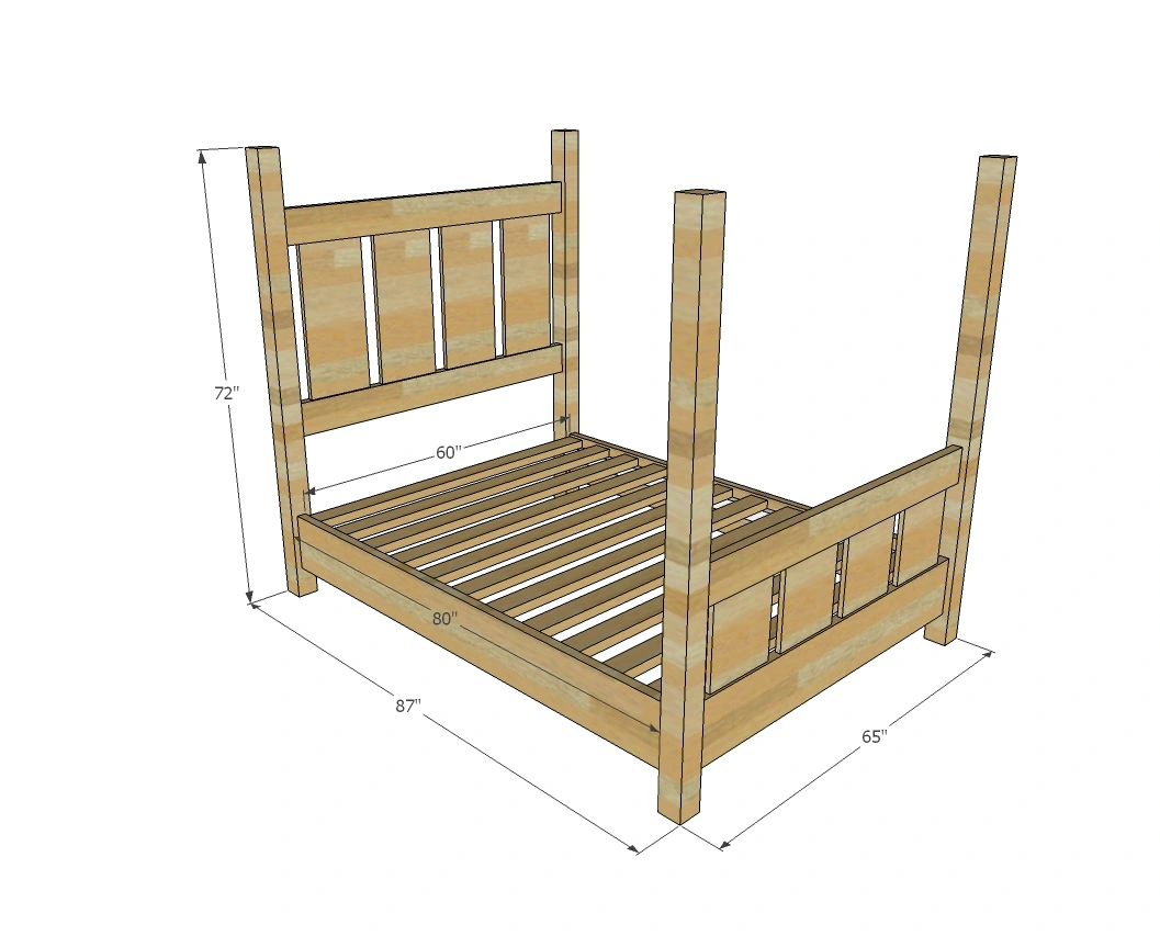Slatted Four Post Farmhouse Bed dimension diagram 1