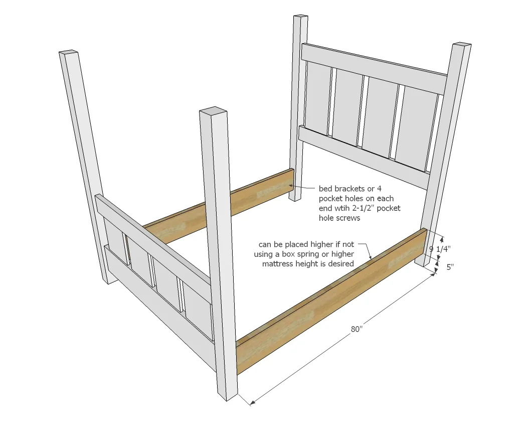 Slatted Four Post Farmhouse Bed, step 3