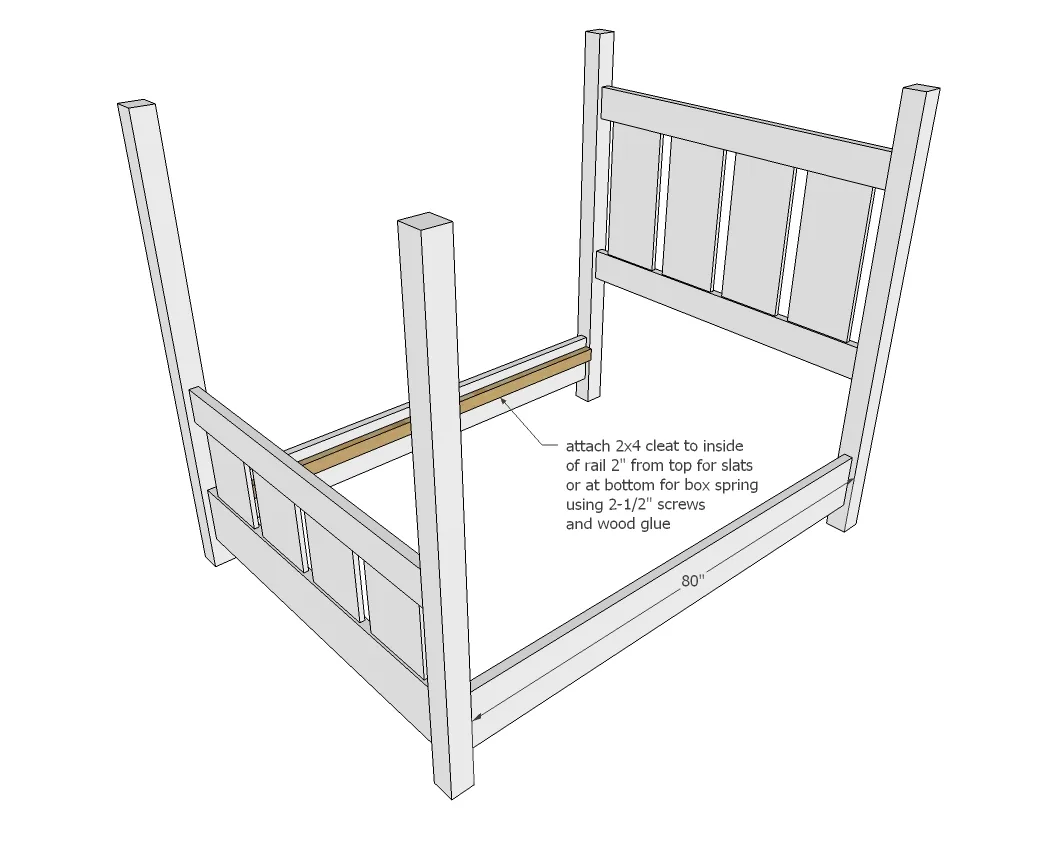 Slatted Four Post Farmhouse Bed, step 4