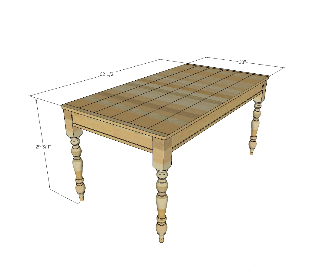 Small Old English Style Farmhouse Dining Table dimension diagram 1