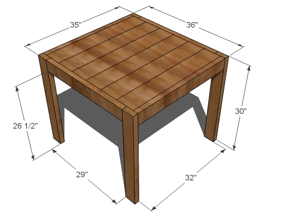 Small Square Modern Farmhouse Table dimension diagram 1