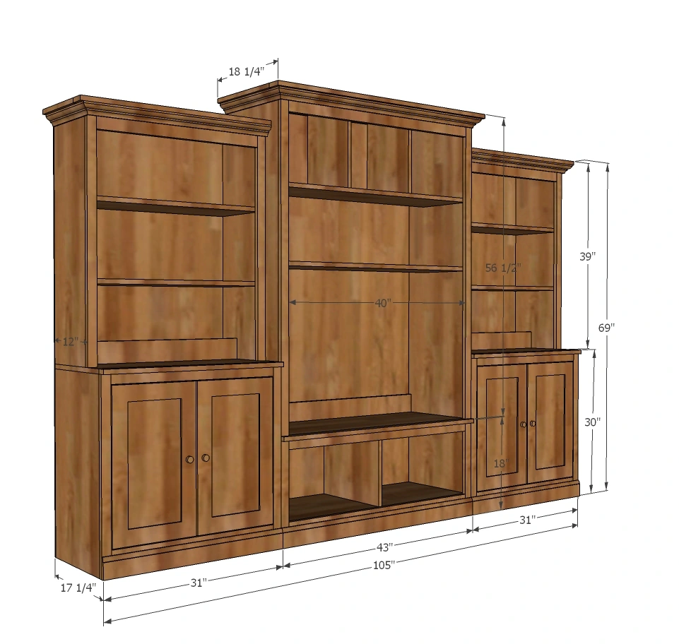 Smith Media Wall: Center Console dimension diagram 1