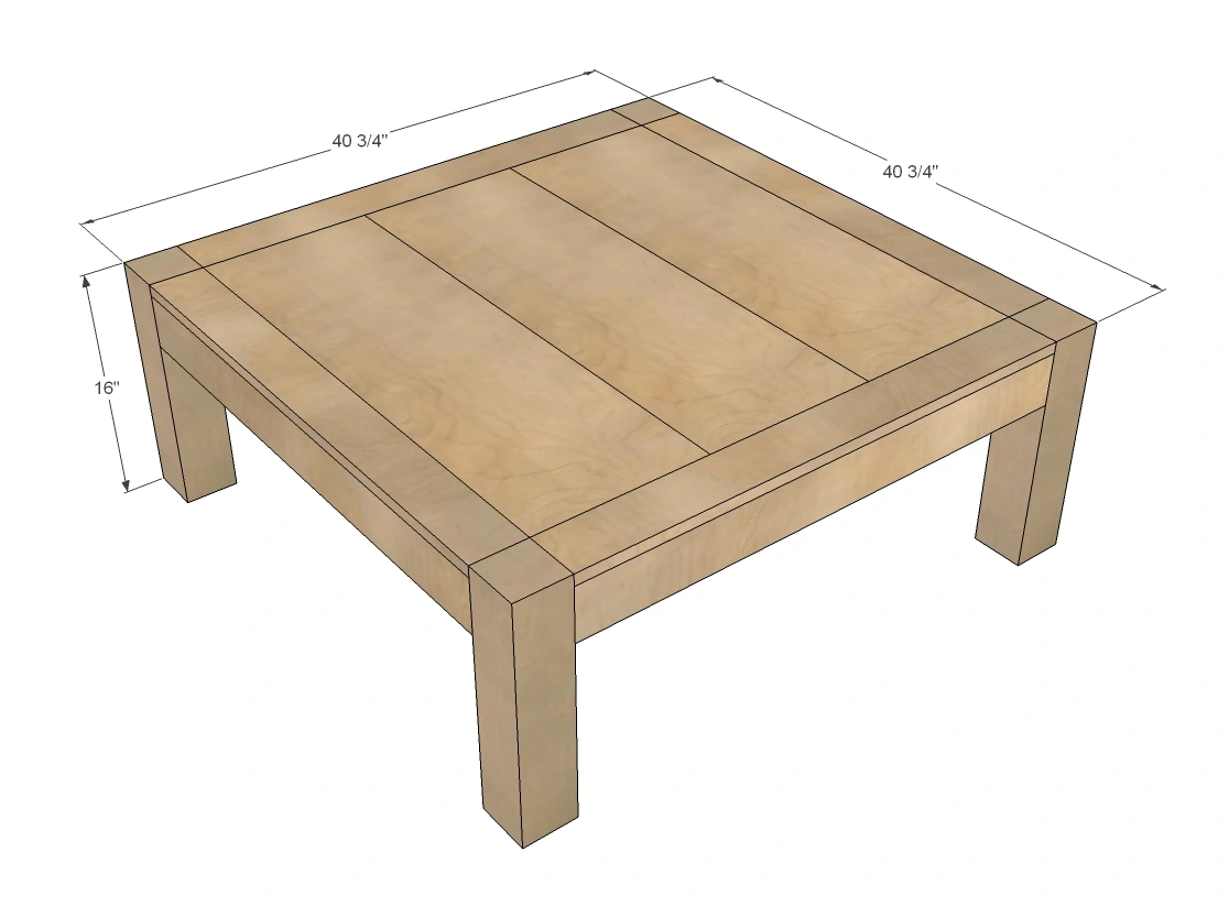 Square Parsons Coffee Table dimension diagram 1