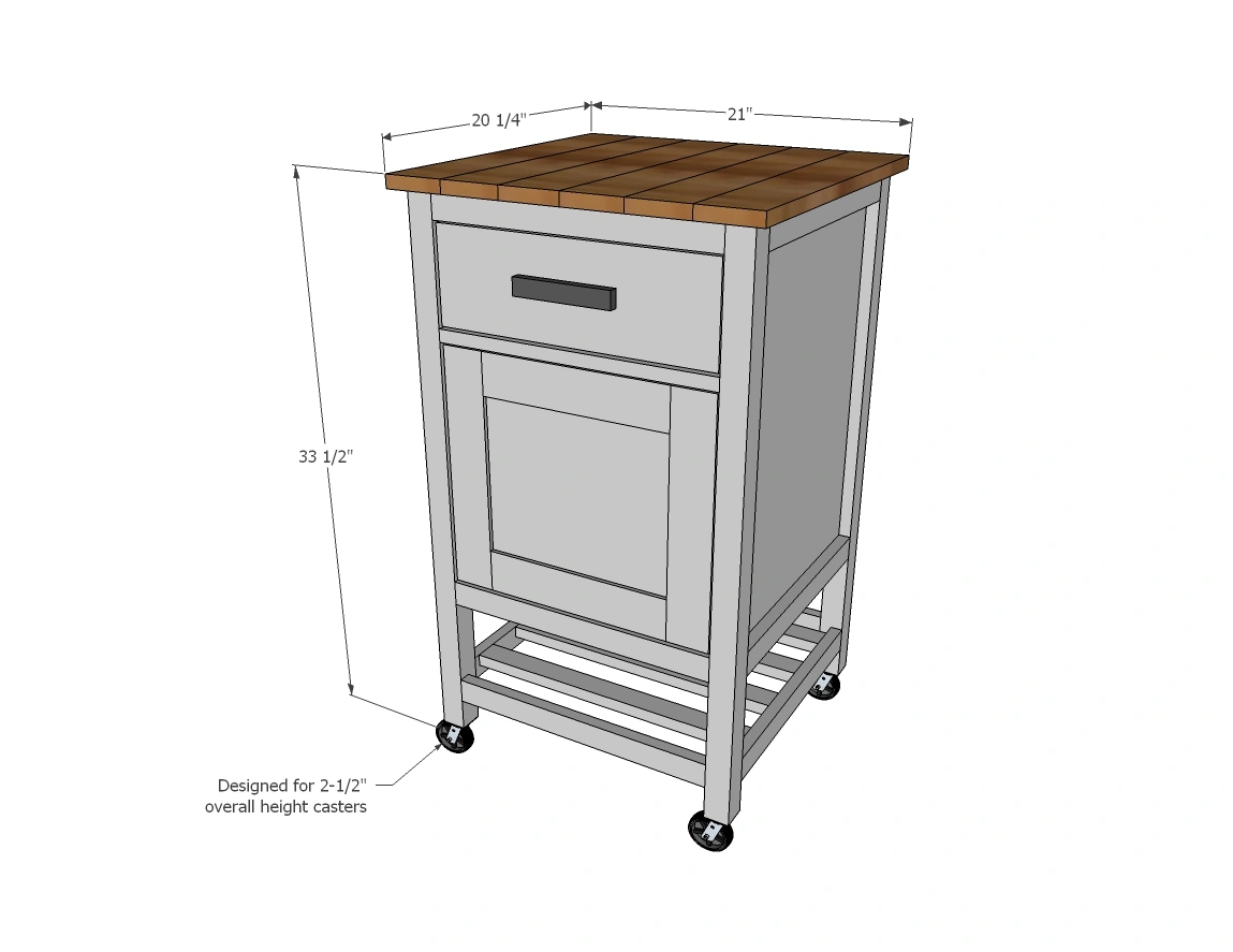 Tiny Kitchen Island Prep Cart with Trash dimension diagram 1