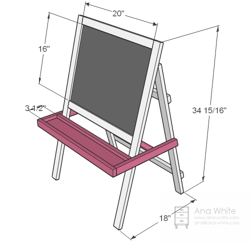 Toddler Chalkboard Easel dimension diagram 1