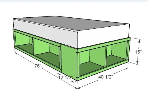 Twin Storage (Captains) Bed dimension diagram 1