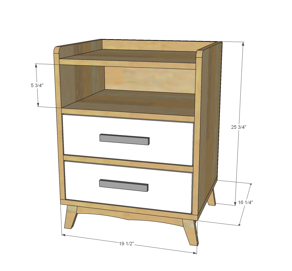 Two Drawer/Shelf Modern Nightstand dimension diagram 1
