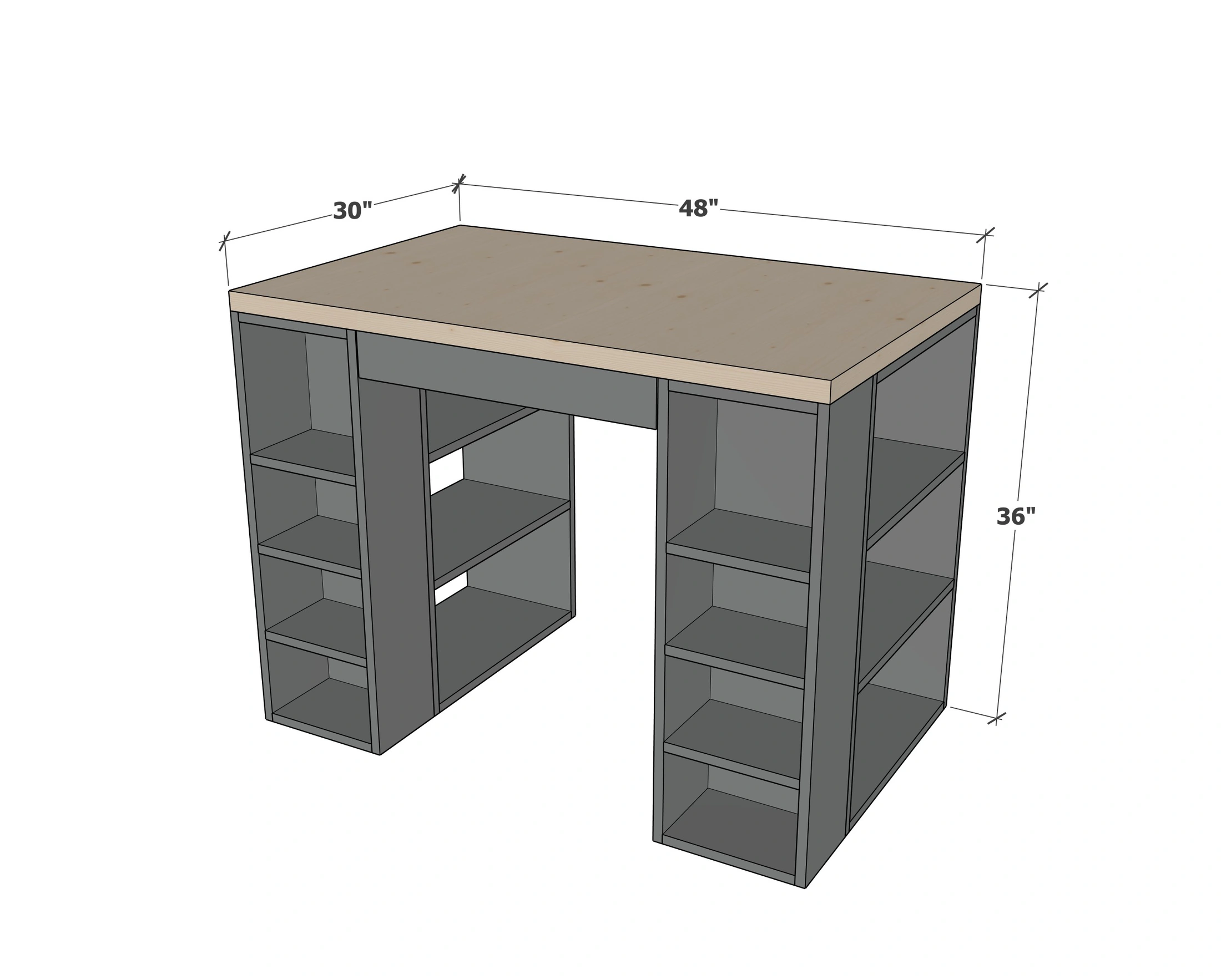 Ultimate Easy to Build Craft Table dimension diagram 1