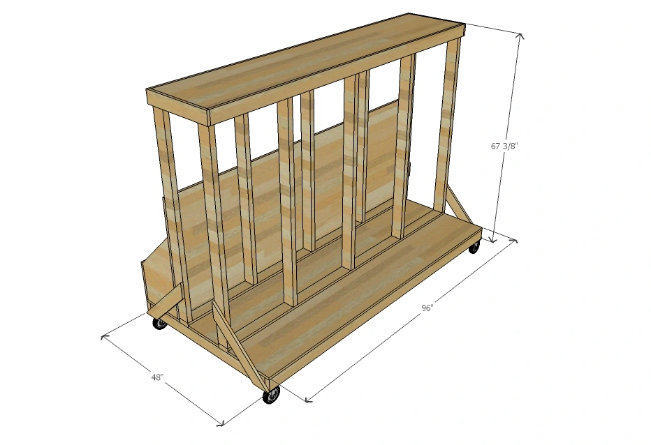Ultimate Lumber and Plywood Storage Cart dimension diagram 1