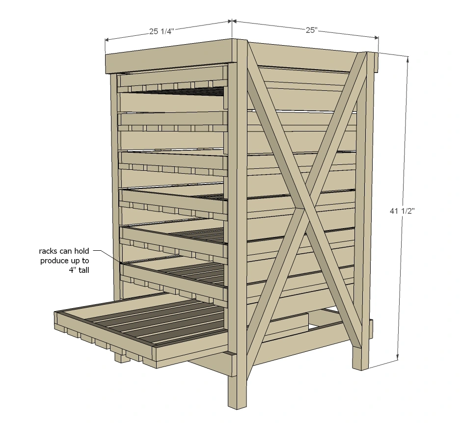 Vegetable Rack with Slide Out Trays dimension diagram 1