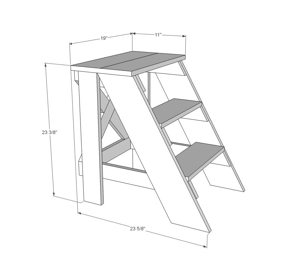Vintage X-Back Step Stool and End Table dimension diagram 1