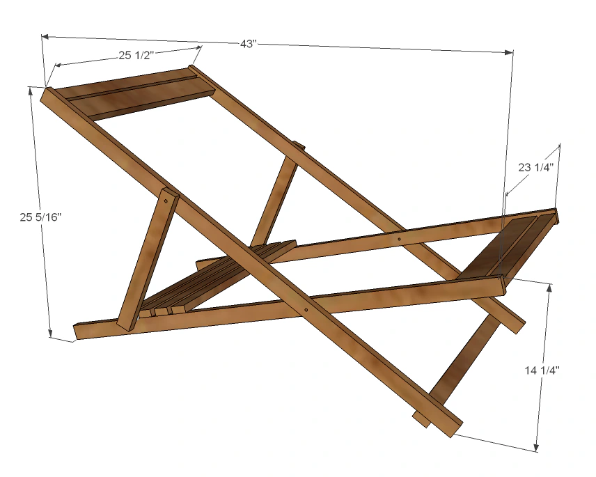 Wood Folding Sling Chair, Deck Chair or Beach Chair dimension diagram 1